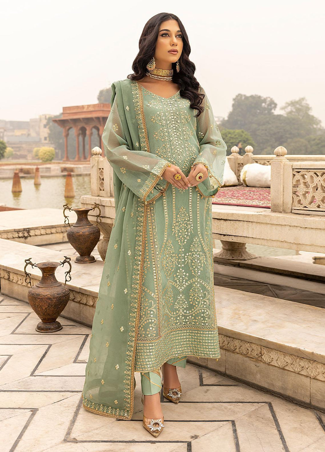 Zunairi By Shahzeb Textiles Embroidered Silk Net Suits Unstitched 3 Piece ST23Z 06 Bahar-e- Sabz - Luxury Collection