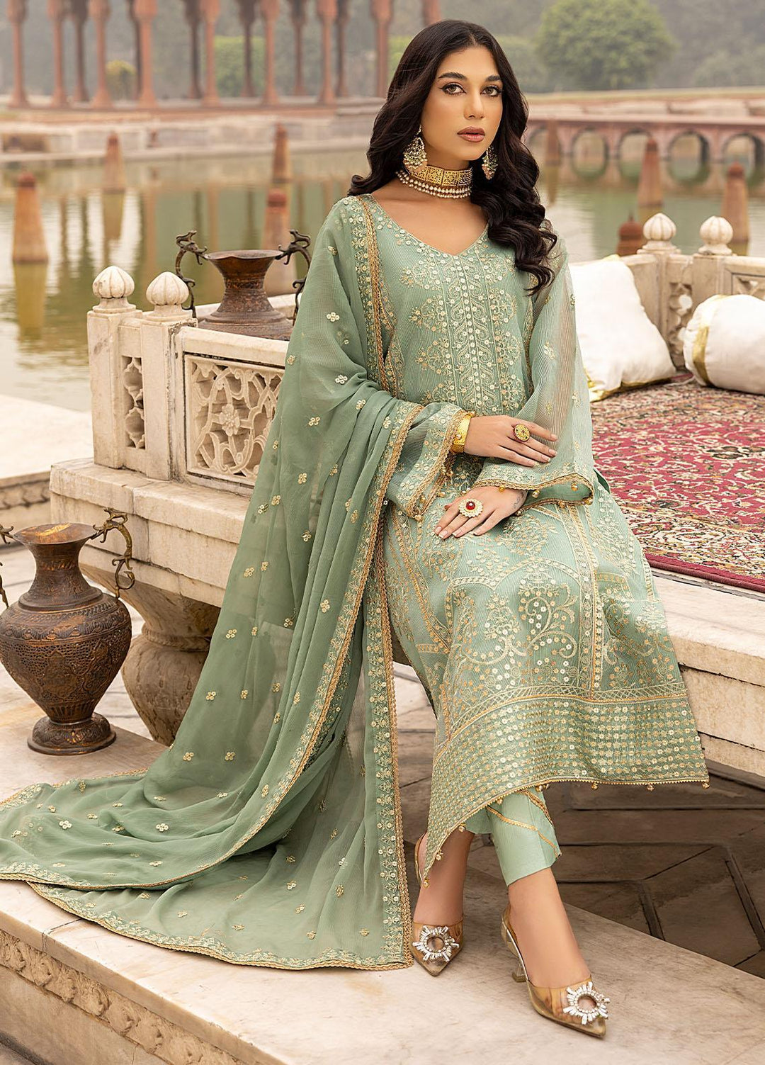 Zunairi By Shahzeb Textiles Embroidered Silk Net Suits Unstitched 3 Piece ST23Z 06 Bahar-e- Sabz - Luxury Collection