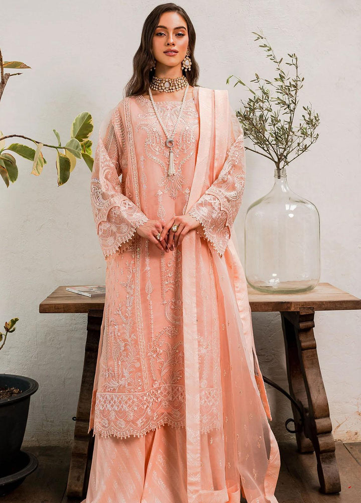 Sorina By Maryum N Maria Embroidered Organza Suits Unstitched 3 Piece MNM23SO MW23-505 Peach Parfait - Formal Collection