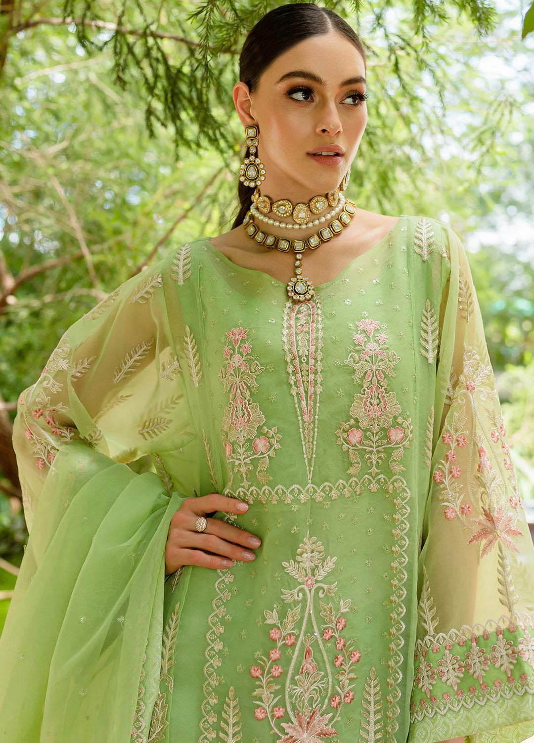 Sorina By Maryum N Maria Embroidered Organza Suits Unstitched 3 Piece MNM23SO MW23-506 Lilly Green - Formal Collection