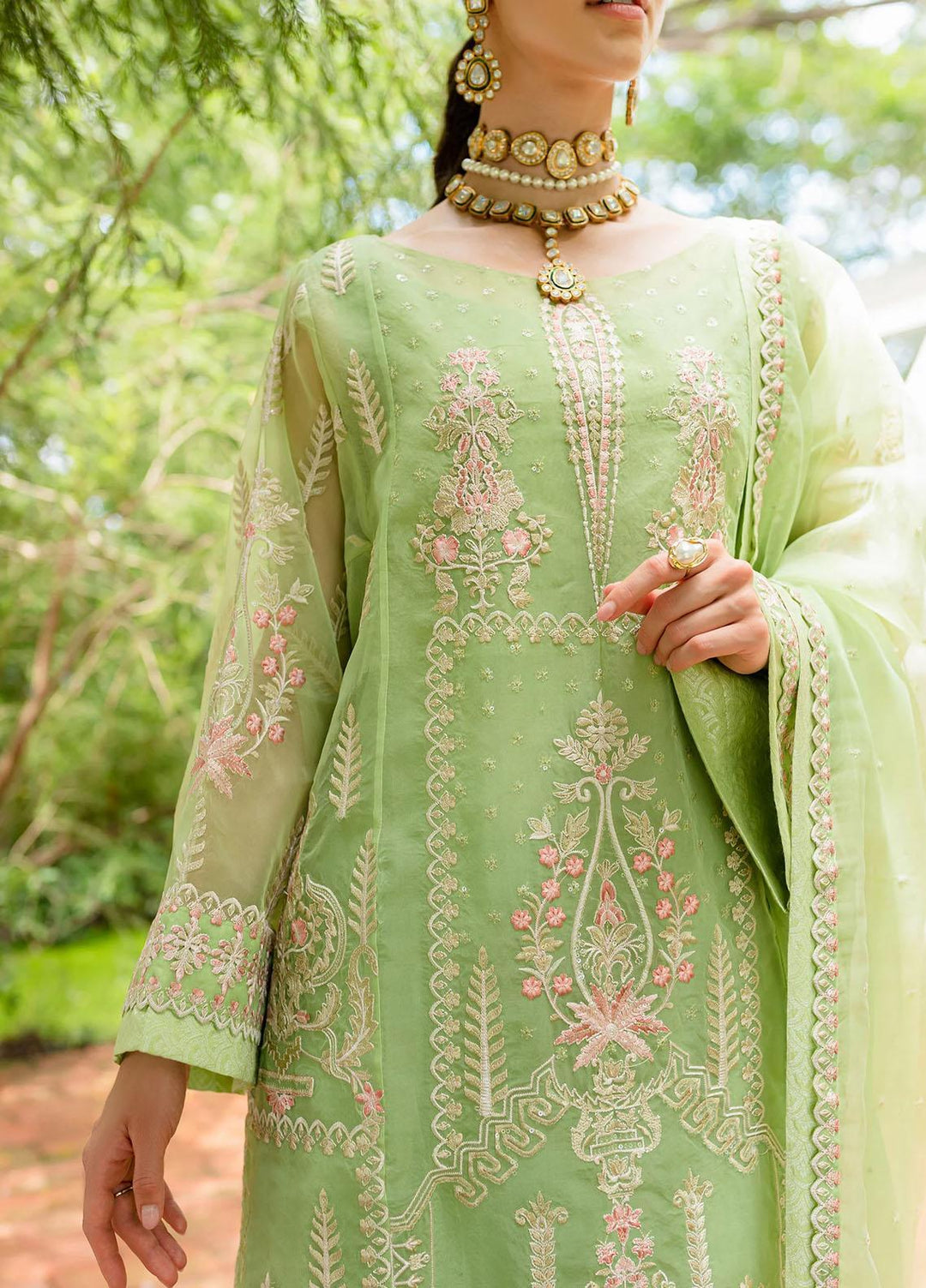 Sorina By Maryum N Maria Embroidered Organza Suits Unstitched 3 Piece MNM23SO MW23-506 Lilly Green - Formal Collection