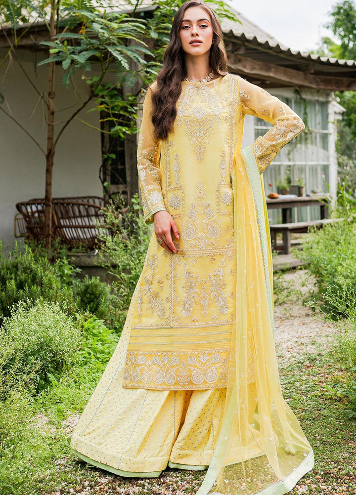 Sorina By Maryum N Maria Embroidered Organza Suits Unstitched 3 Piece MNM23SO MW23-508 Lemon Zest - Formal Collection