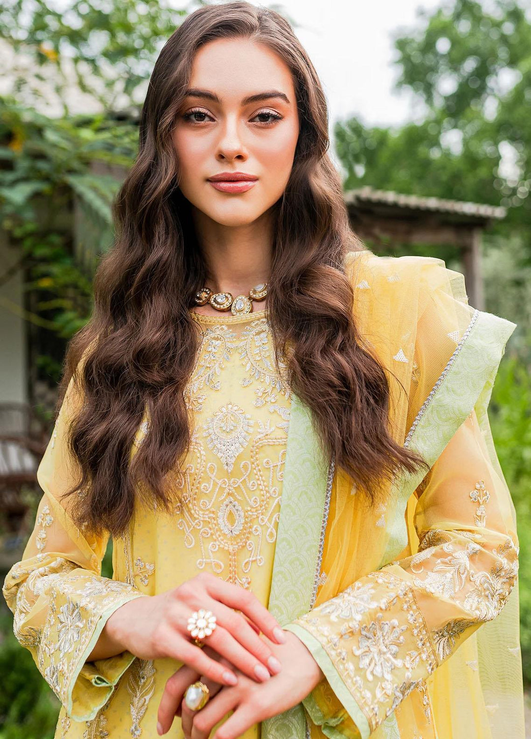 Sorina By Maryum N Maria Embroidered Organza Suits Unstitched 3 Piece MNM23SO MW23-508 Lemon Zest - Formal Collection