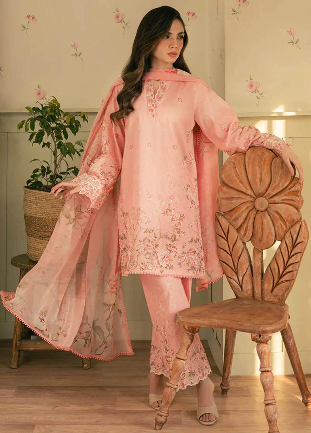 Spring Summer by Sahar Pret Embroidered Cambric 2 Piece Suit Vintage Rouge