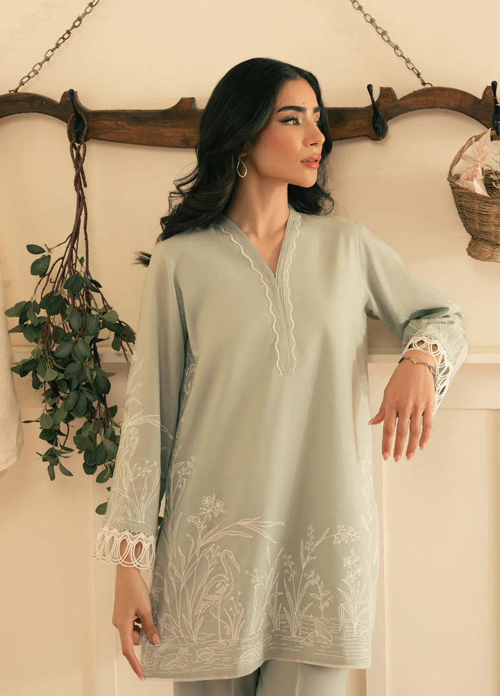 Spring Summer by Sahar Pret Embroidered Cambric 2 Piece Suit Silver Sage