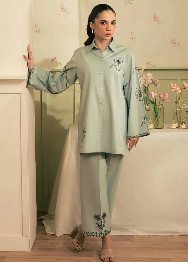 Spring Summer by Sahar Pret Embroidered Cotton 2 Piece Suit Ashen Aqua