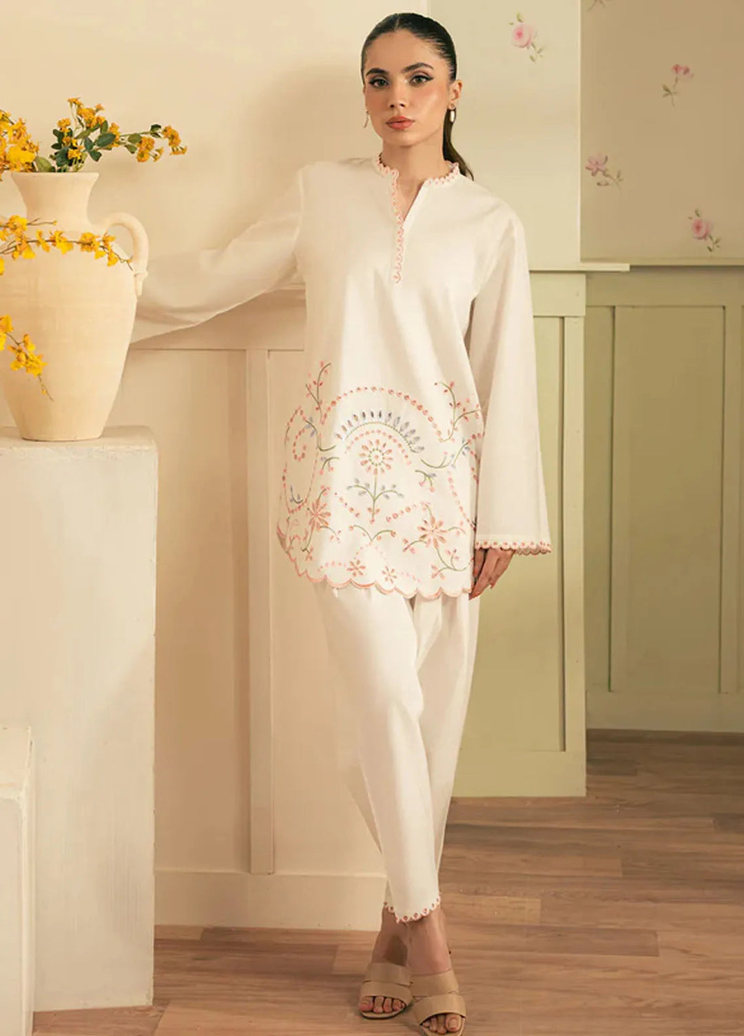 Spring Summer by Sahar Pret Embroidered Cotton 2 Piece Suit Cream Cloud