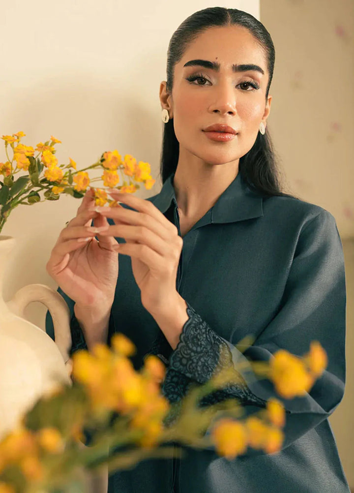 Spring Summer by Sahar Pret Embroidered Cotton 2 Piece Suit Stormy Slate