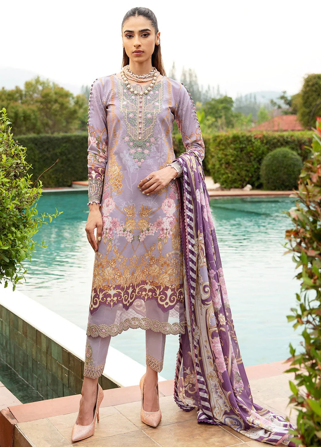 Springtime Ballet by Gulaal Embroidered Lawn Suits Unstitched 3 Piece GL24SB D-05 Lavande - Spring Summer Collection
