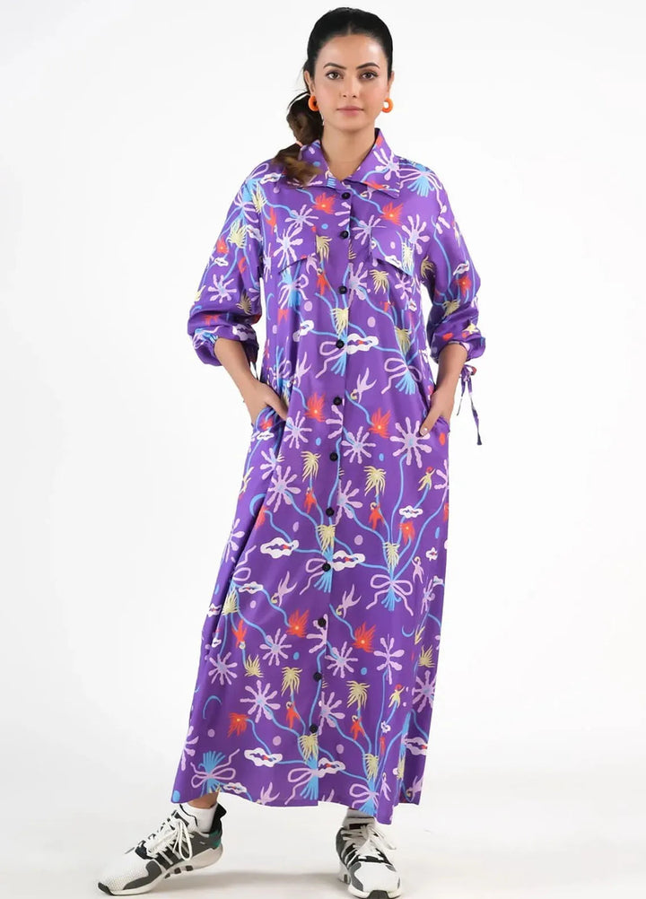 Sprinkles Pret Casual Cambric Long Shirt Marine Garden Violet Aquatic