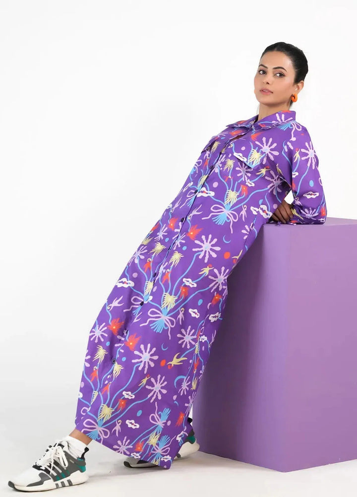 Sprinkles Pret Casual Cambric Long Shirt Marine Garden Violet Aquatic