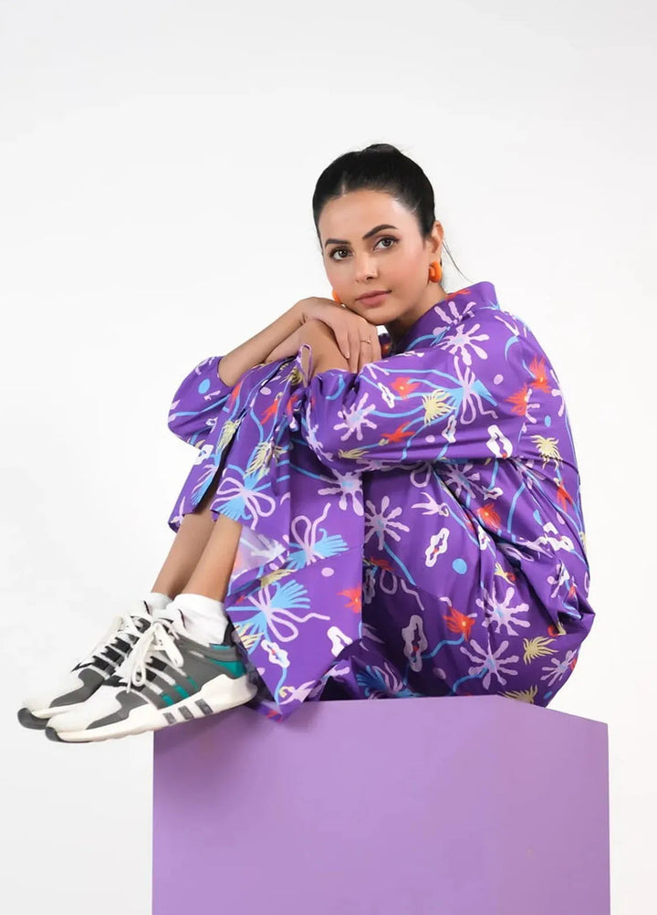 Sprinkles Pret Casual Cambric Long Shirt Marine Garden Violet Aquatic