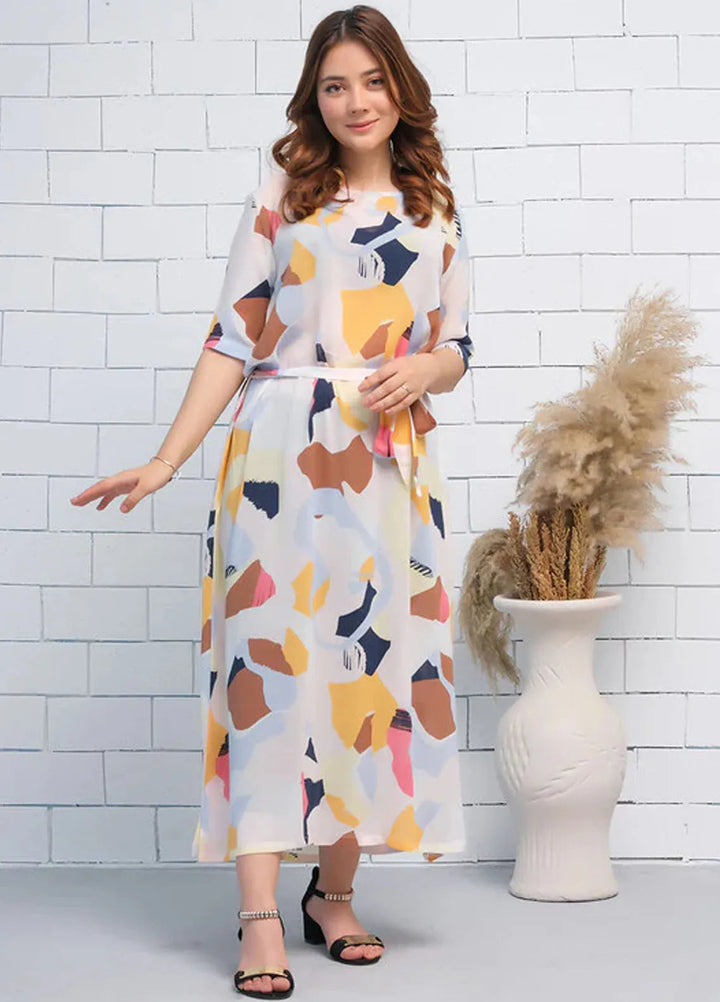 Sprinkles Pret Casual Cambric Long Shirt Self Belted Geo