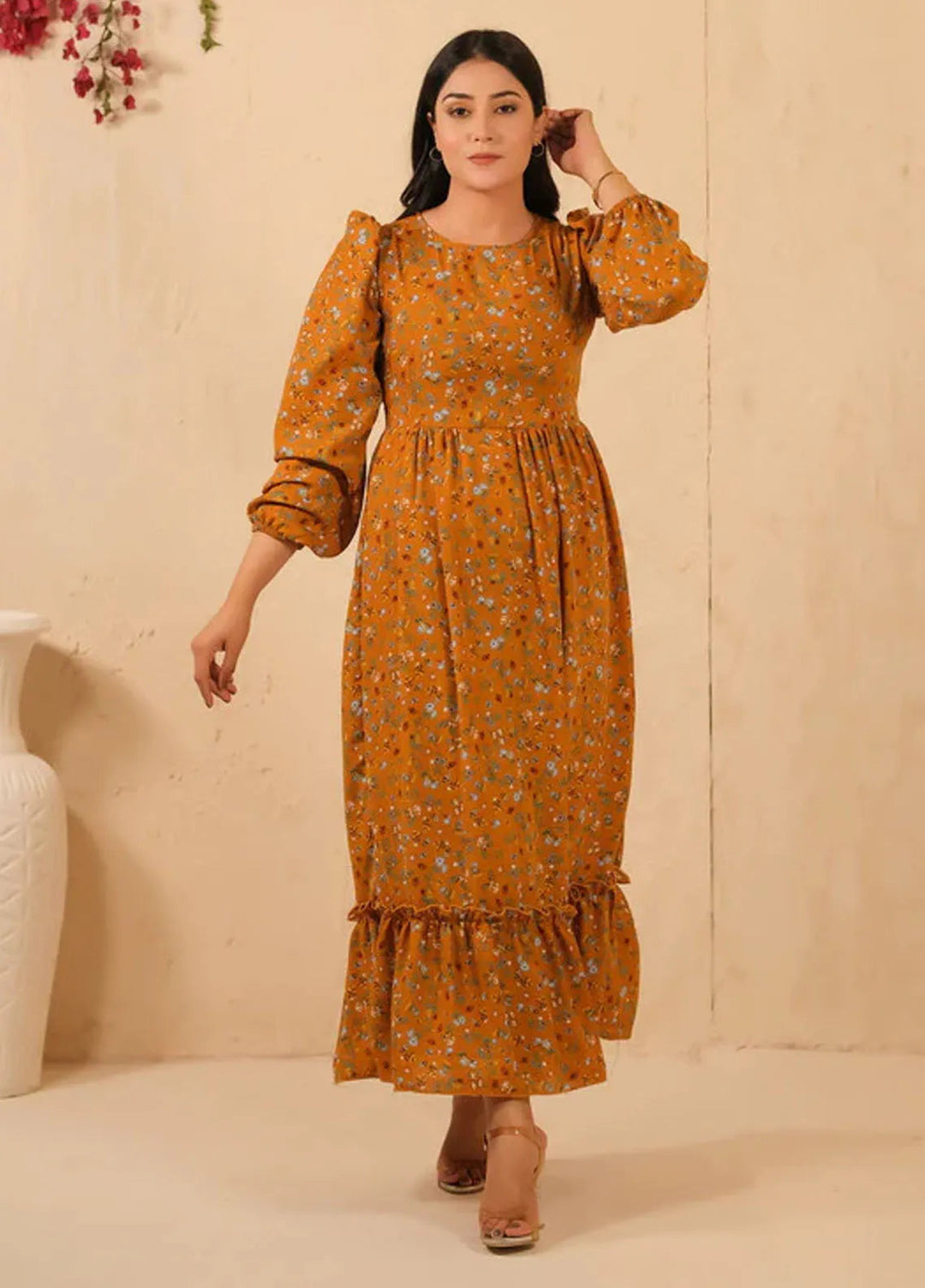 Sprinkles Pret Casual Cambric Long Shirt The Duo-Mustard Bloom Allover Floral