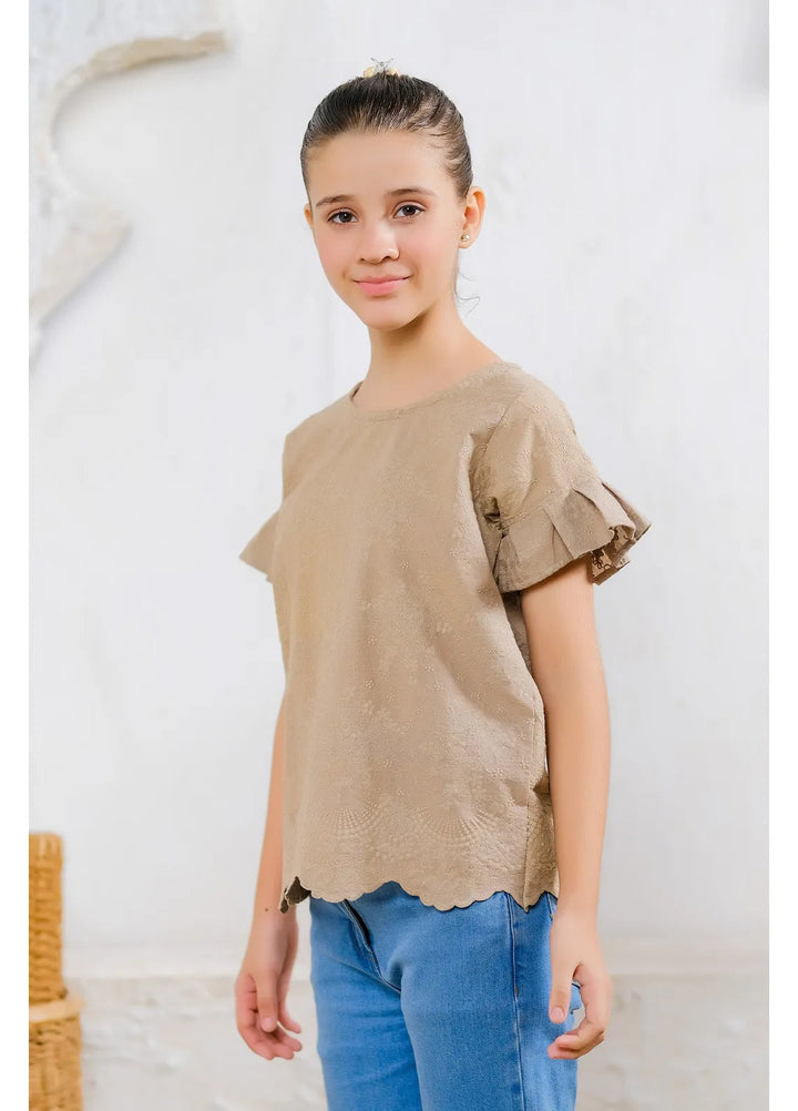 Sprinkles Pret Casual Cotton Shirt Beige Scallop Hem