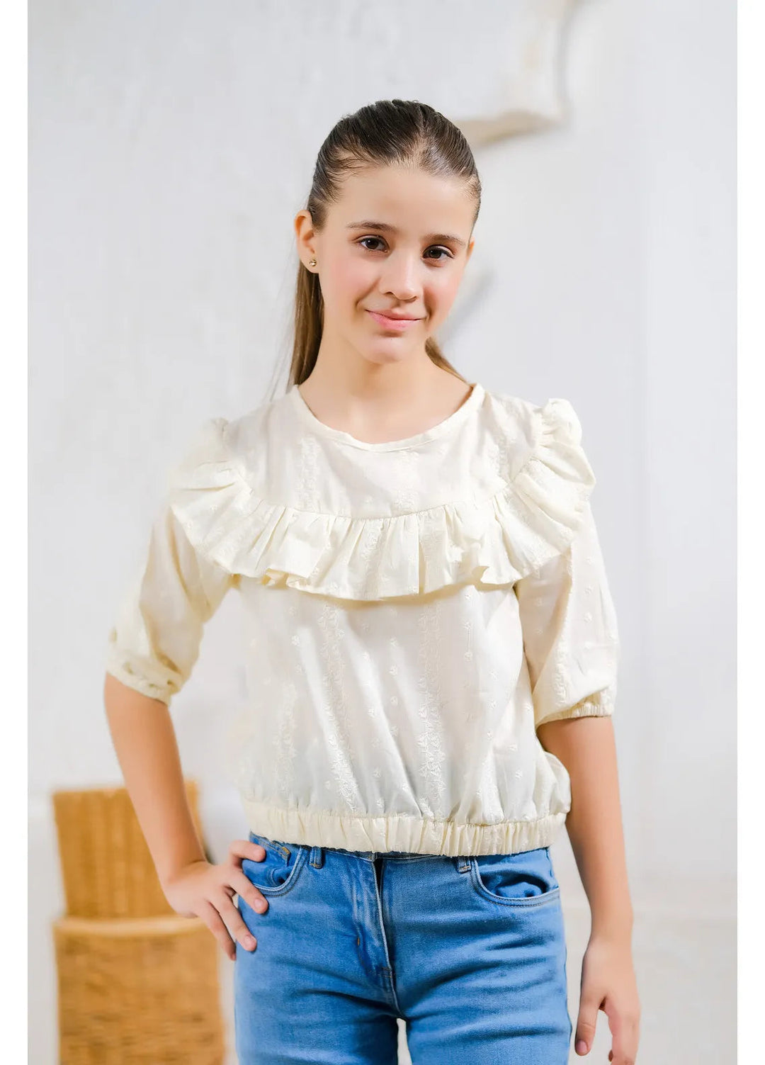 Sprinkles Pret Casual Cotton Shirt Ivory Ruffle Blouse