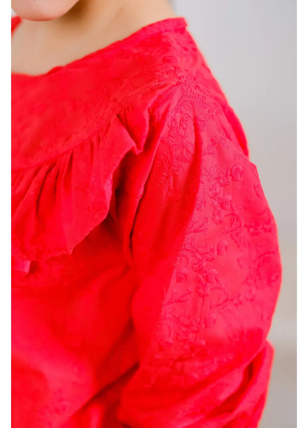 Sprinkles Pret Casual Cotton Shirt Red Ruffle Quarter-Sleeve