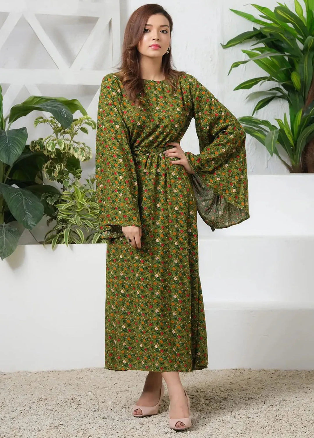 Sprinkles Pret Casual Crepe Long Shirt Green Floral Allover