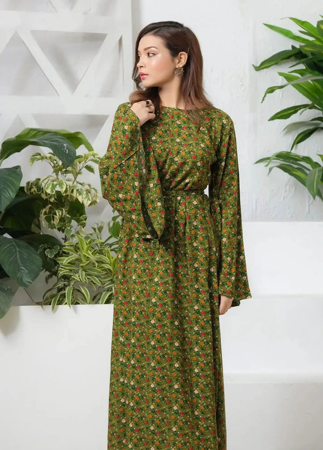 Sprinkles Pret Casual Crepe Long Shirt Green Floral Allover