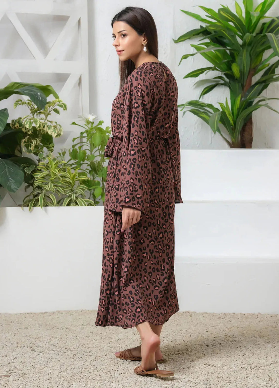 Sprinkles Pret Casual Crepe Long Shirt Leopard Print Pair