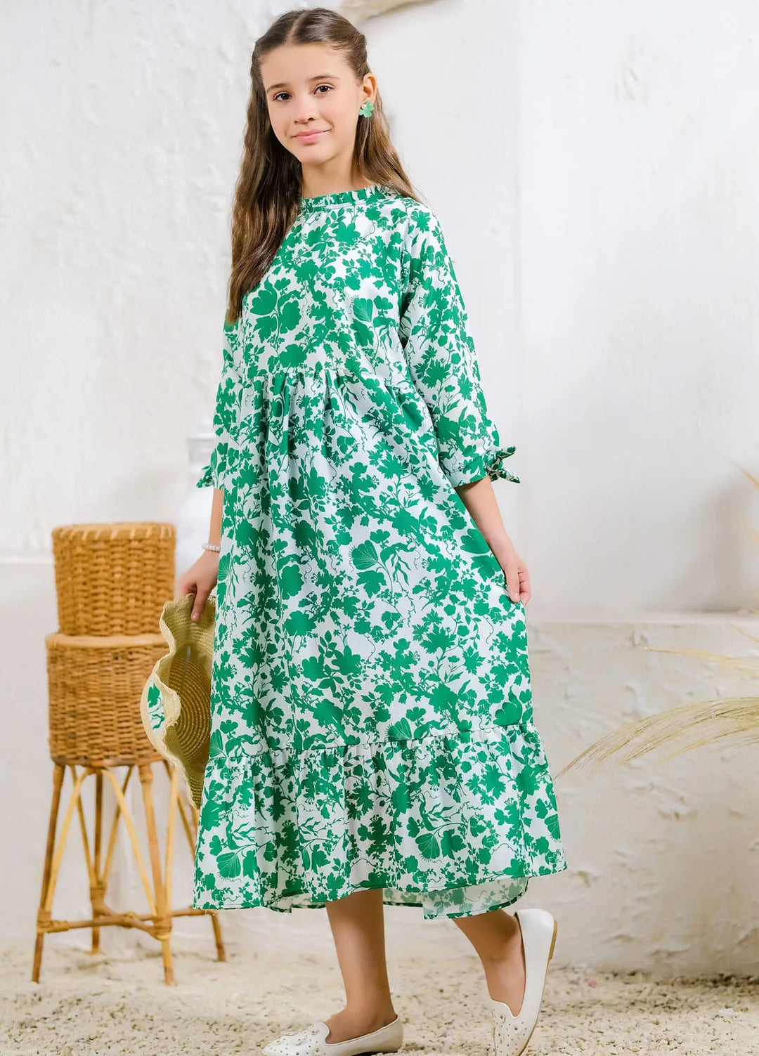 Sprinkles Pret Casual Lawn Silk Long Shirt Green Flora