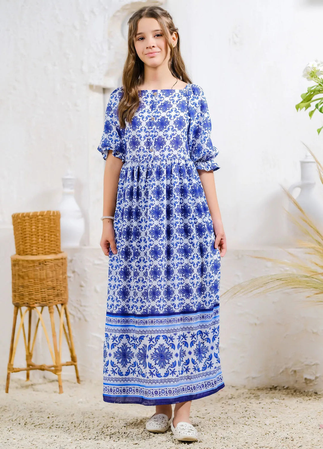 Sprinkles Pret Casual Lawn Silk Long Shirt Ocean Breeze