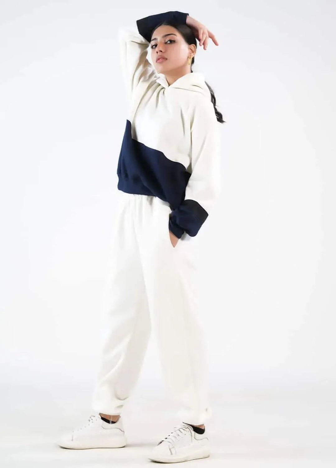 Sprinkles Pret Co ord Fleece 2 Piece Suit SPDR412 Stripy - Ecru/Navy Blue