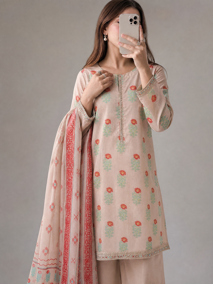 Block and Bloom by HZ Textiles RTW Embroidered Cotton 3 Piece Suit HZ26PCB SBE-006-3P - Casual Collection