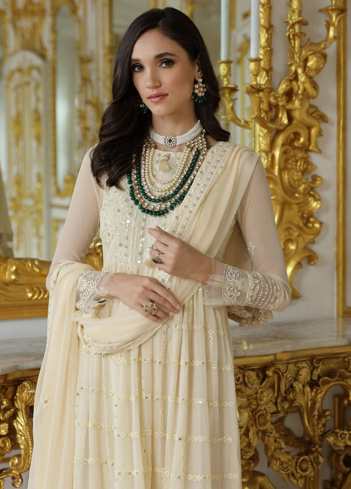 Merakish By Shahzeb Textiles Embroidered Chiffon Suits Unstitched 3 Piece ST23MK-V9 Dove White - Luxury Collection