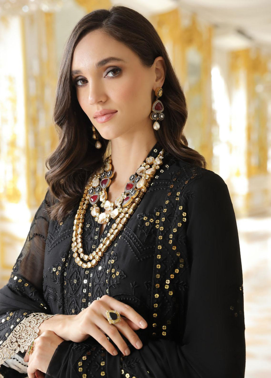 Merakish By Shahzeb Textiles Embroidered Chiffon Suits Unstitched 3 Piece ST23MK-V9 Royal Black - Luxury Collection