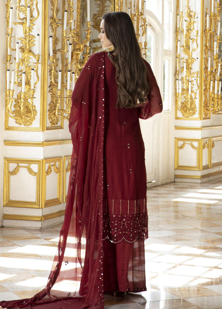 Merakish By Shahzeb Textiles Embroidered Chiffon Suits Unstitched 3 Piece ST23MK-V9 Ruby Red - Luxury Collection