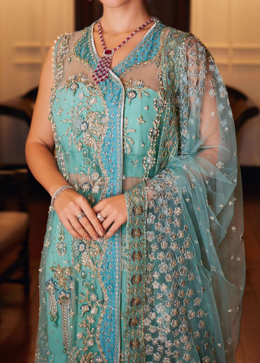 Stardust By Mushq Embroidered Net Suits Unstitched 4 Piece MQ23SD MW23-03 Astrum - Wedding Collection