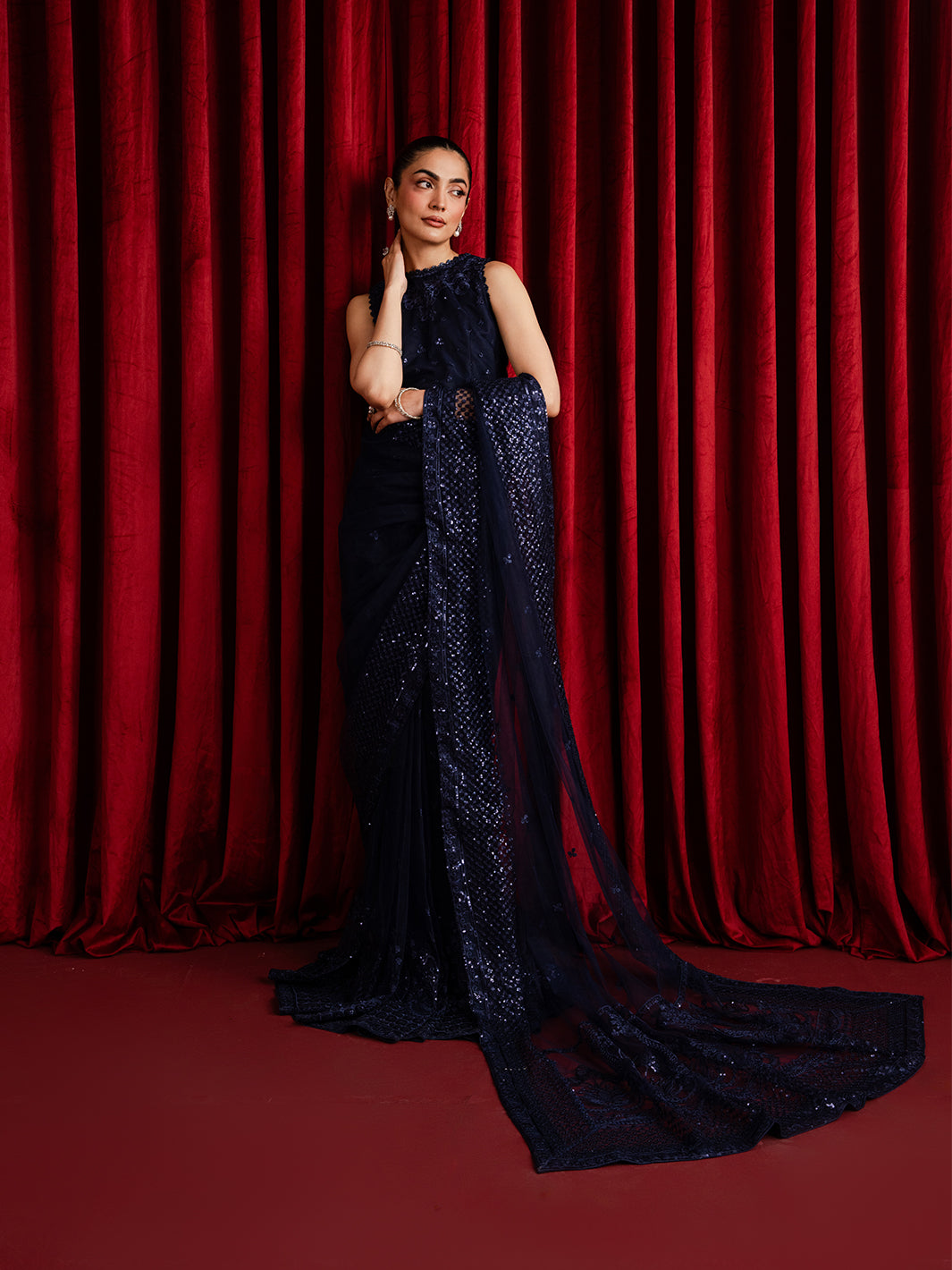 The Sarees Edit by Yards Unstitched Embroidered Net 4 Piece Suit Starlight Festive Collection