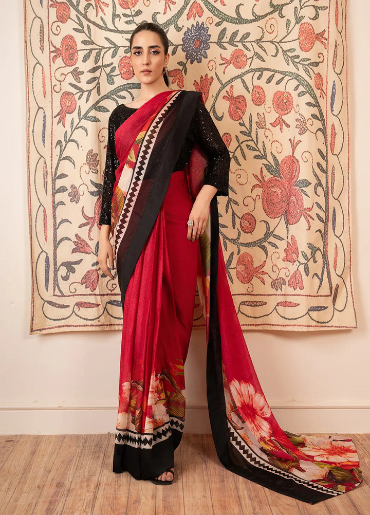 Stitch Vibes Pret Embroidered Silk Maroon Black Saree