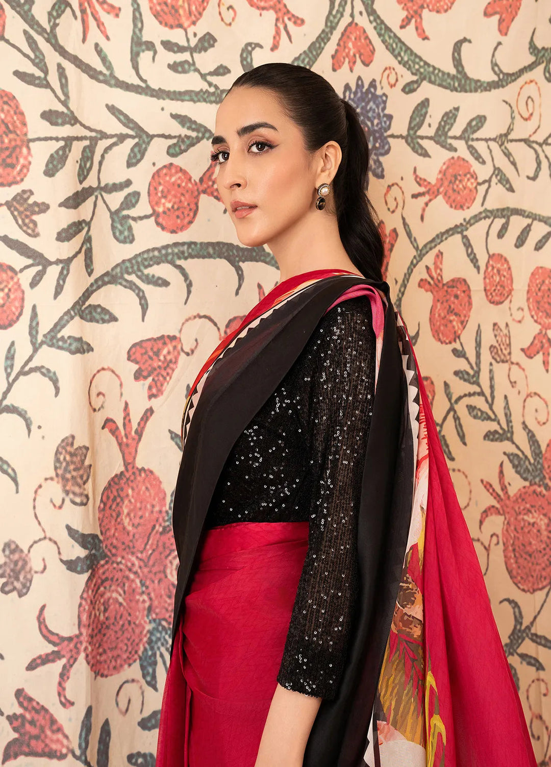 Stitch Vibes Pret Embroidered Silk Maroon Black Saree