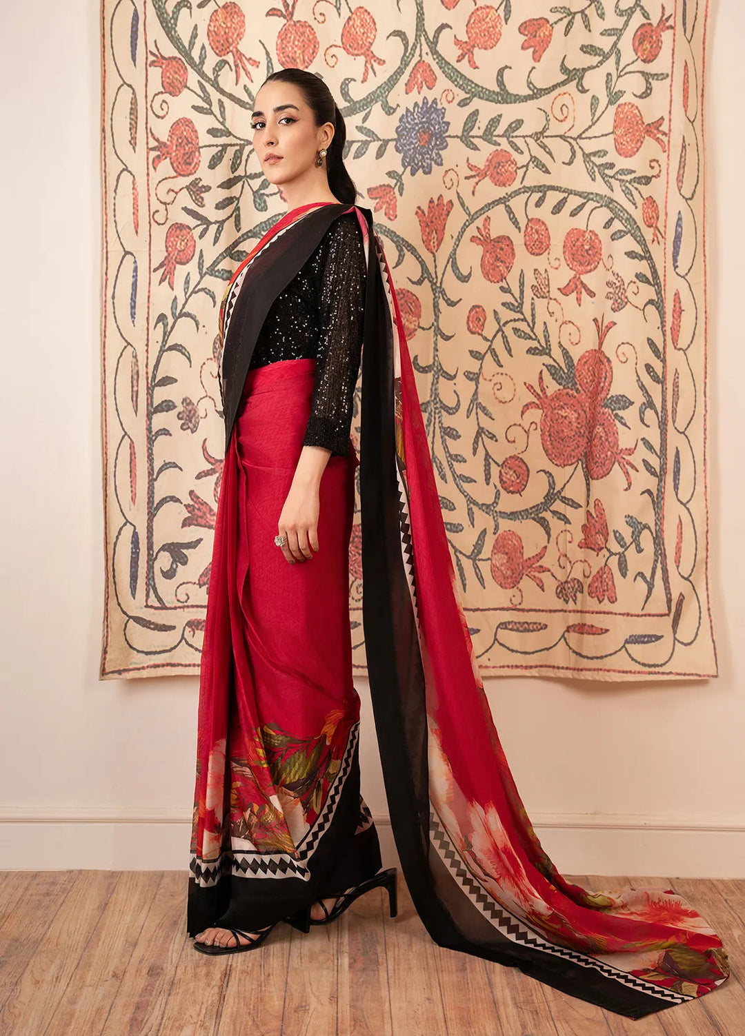 Stitch Vibes Pret Embroidered Silk Maroon Black Saree