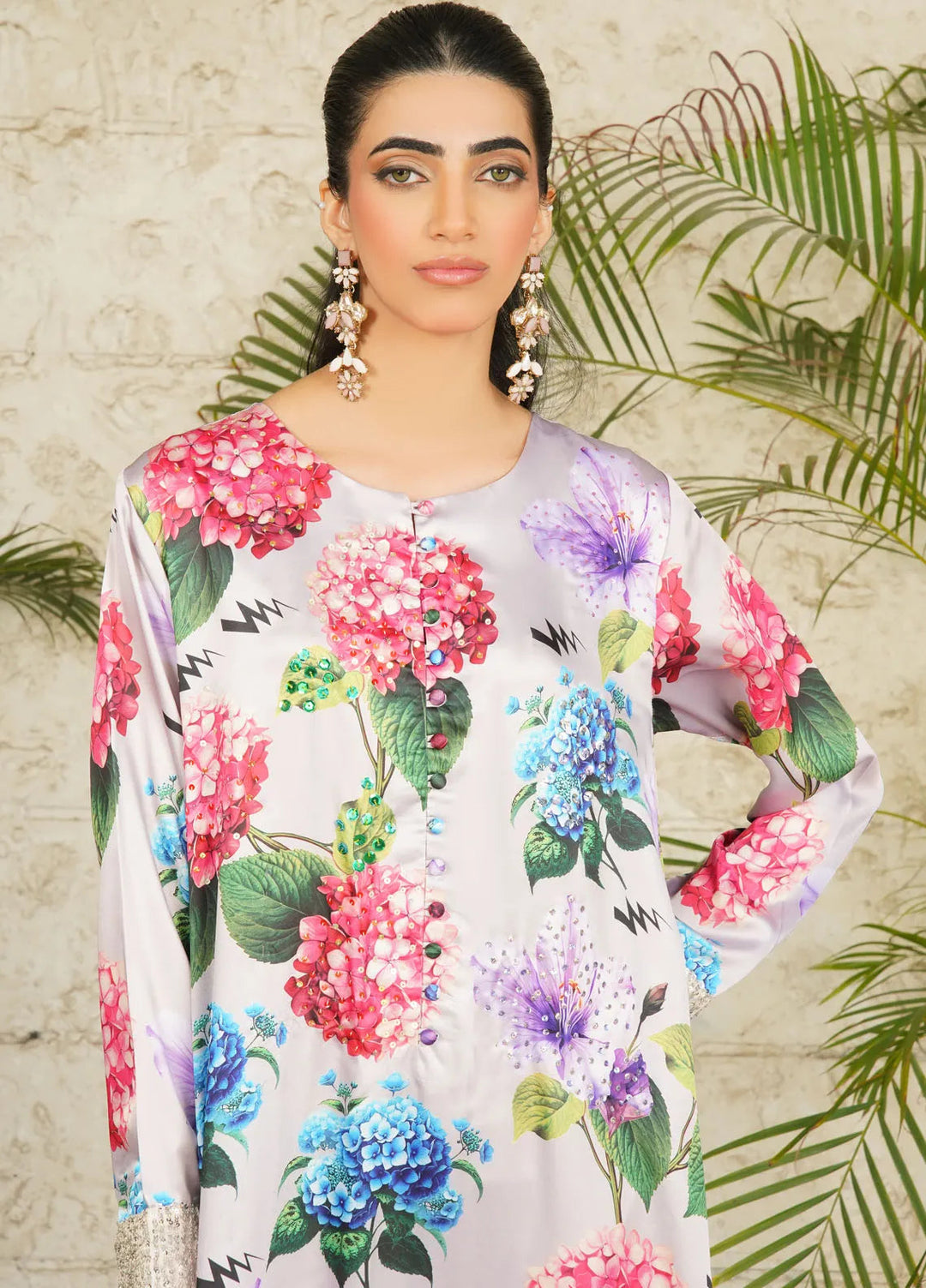 Stitch Vibes Pret Printed Charmeuse 3 Piece Suit Celeste Floraison