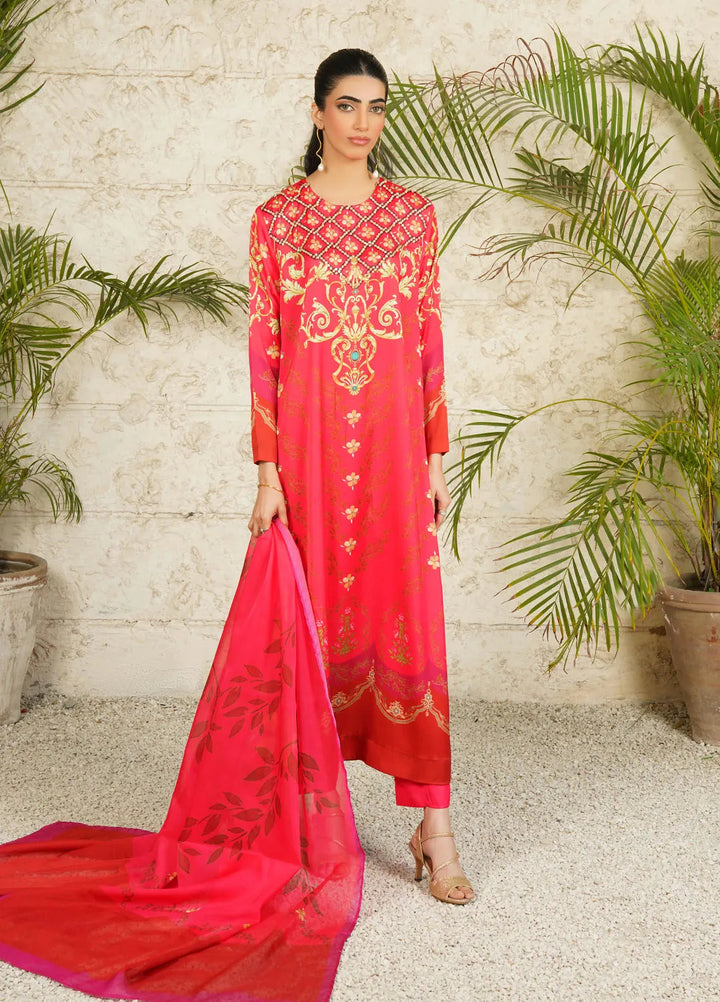 Stitch Vibes Pret Printed Charmeuse 3 Piece Suit Peony Glow