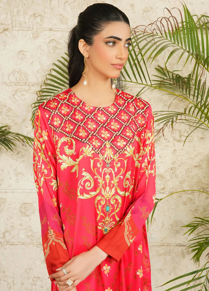 Stitch Vibes Pret Printed Charmeuse 3 Piece Suit Peony Glow