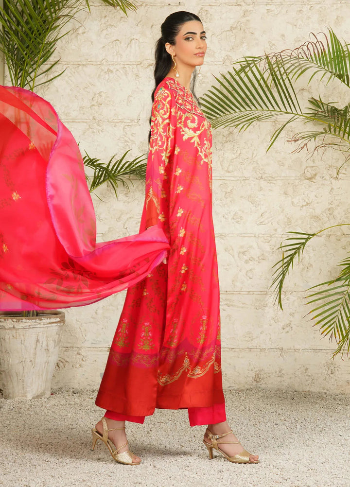 Stitch Vibes Pret Printed Charmeuse 3 Piece Suit Peony Glow