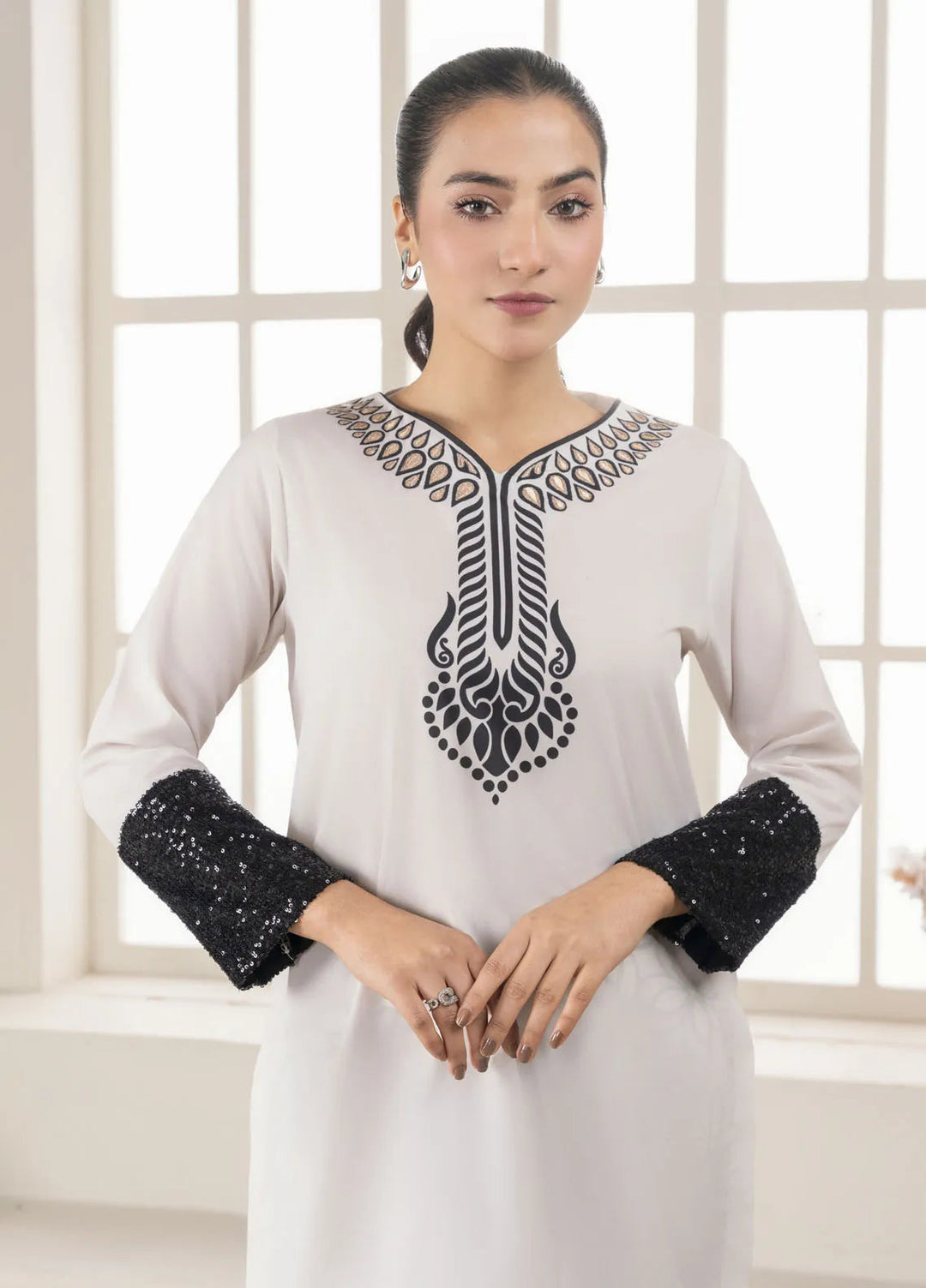 Stitch Vibes Pret Printed Crepe 2 Piece Suit Elan Blanc