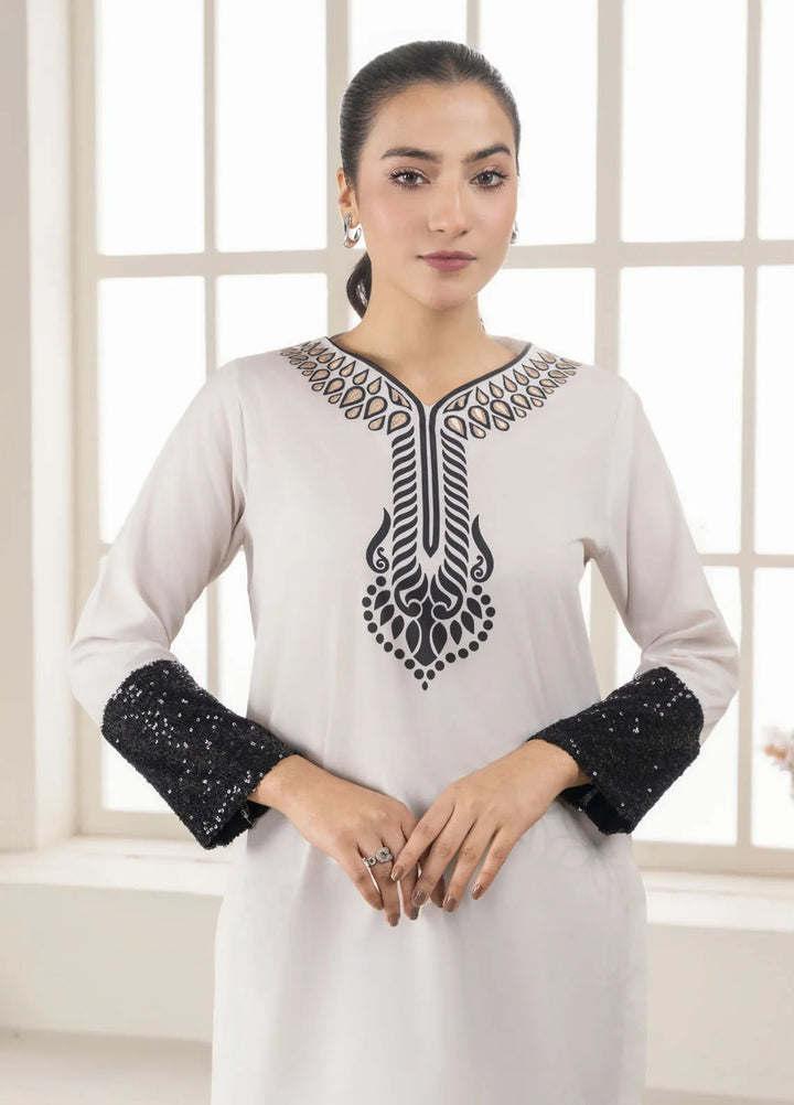 Stitch Vibes Pret Printed Crepe 2 Piece Suit Elan Blanc