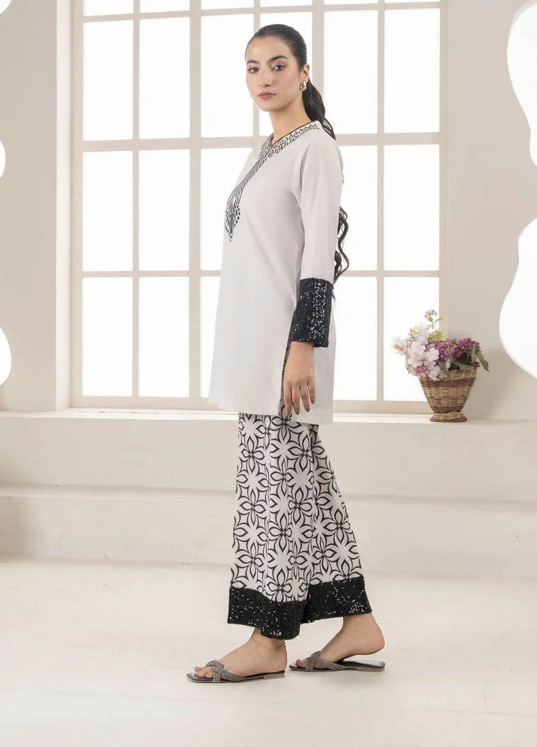 Stitch Vibes Pret Printed Crepe 2 Piece Suit Elan Blanc