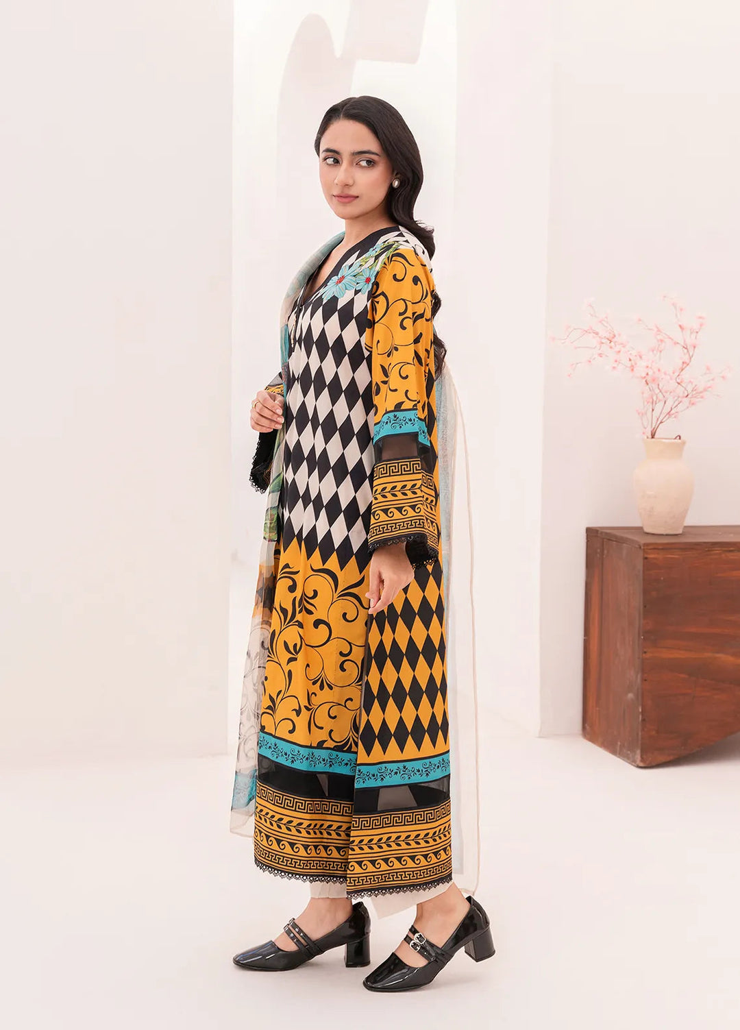 Stitch Vibes Pret Printed Crepe 3 Piece Suit Honey Lustre