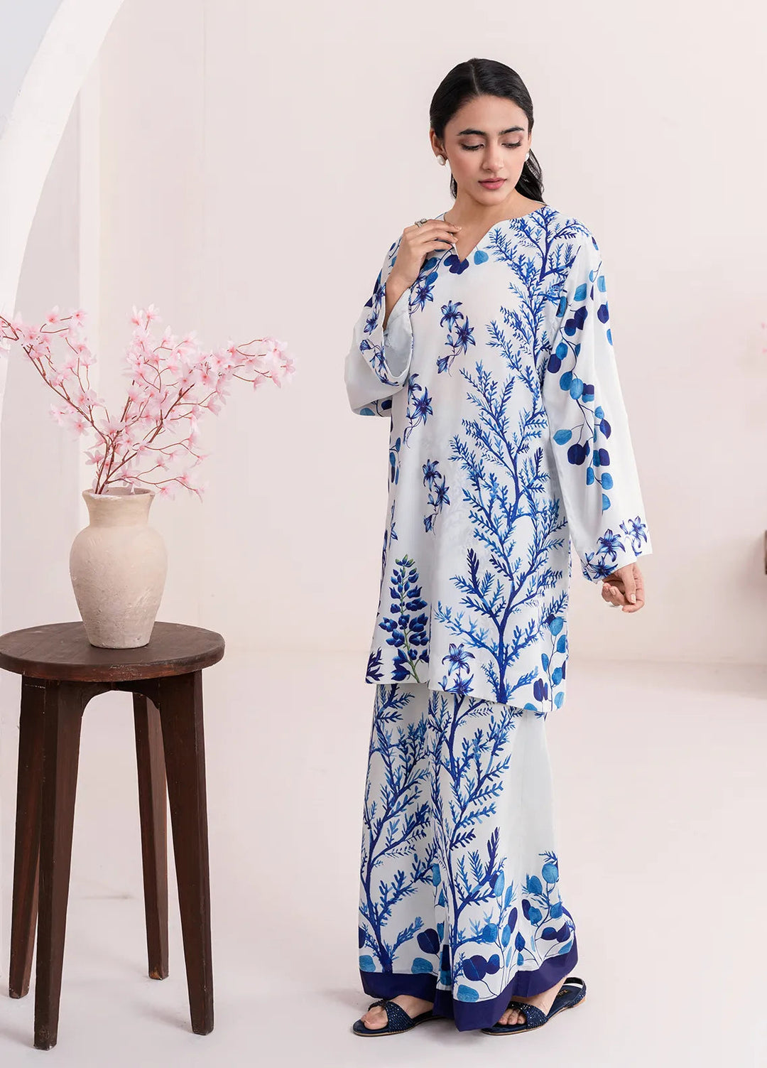 Stitch Vibes Pret Printed Crepe 2 Piece Suit Ivory Lagoon