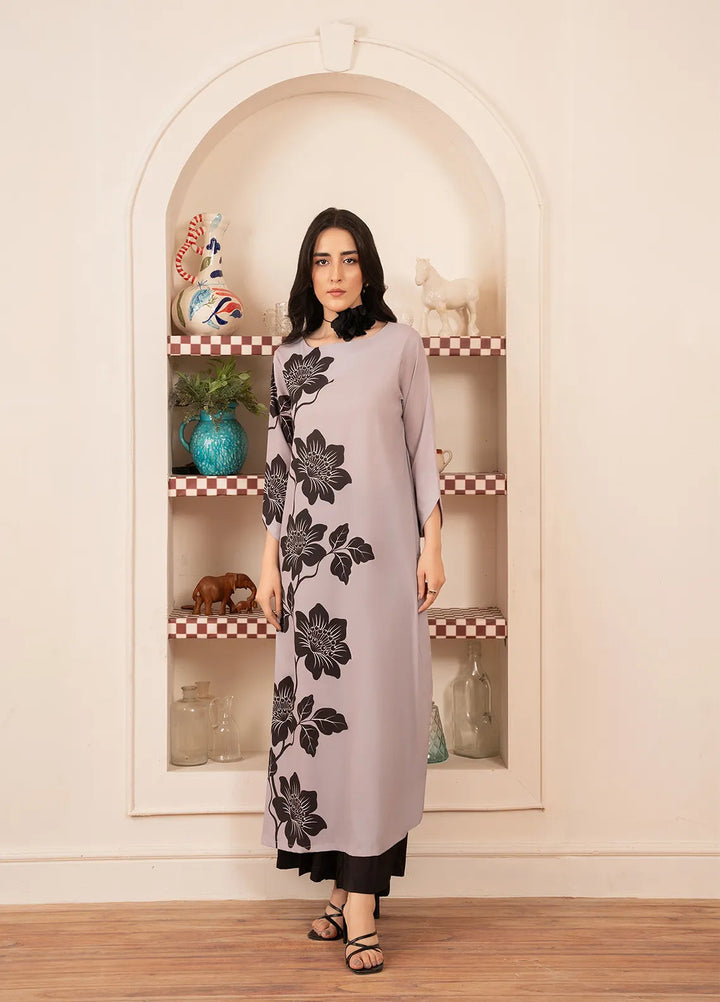 Stitch Vibes Pret Printed Crepe Lilac Long Shirt