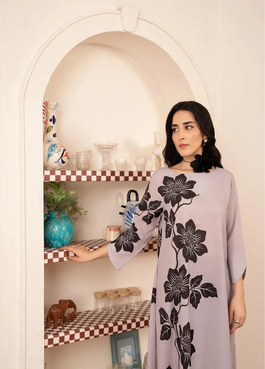 Stitch Vibes Pret Printed Crepe Lilac Long Shirt