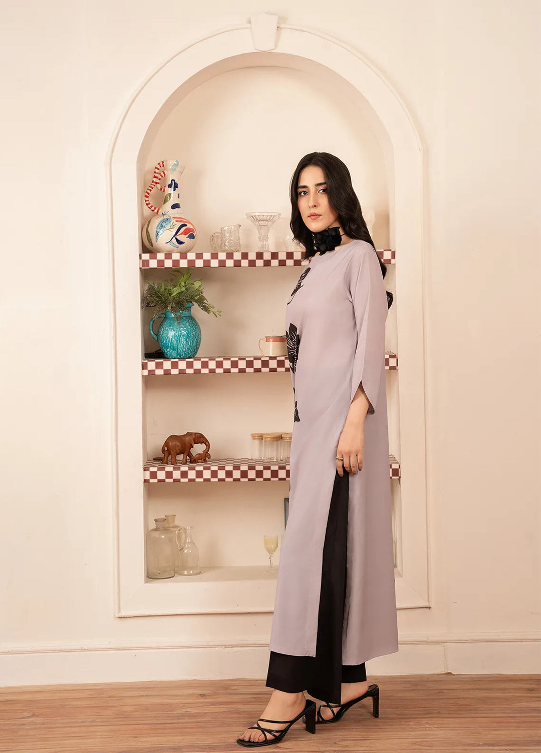 Stitch Vibes Pret Printed Crepe Lilac Long Shirt