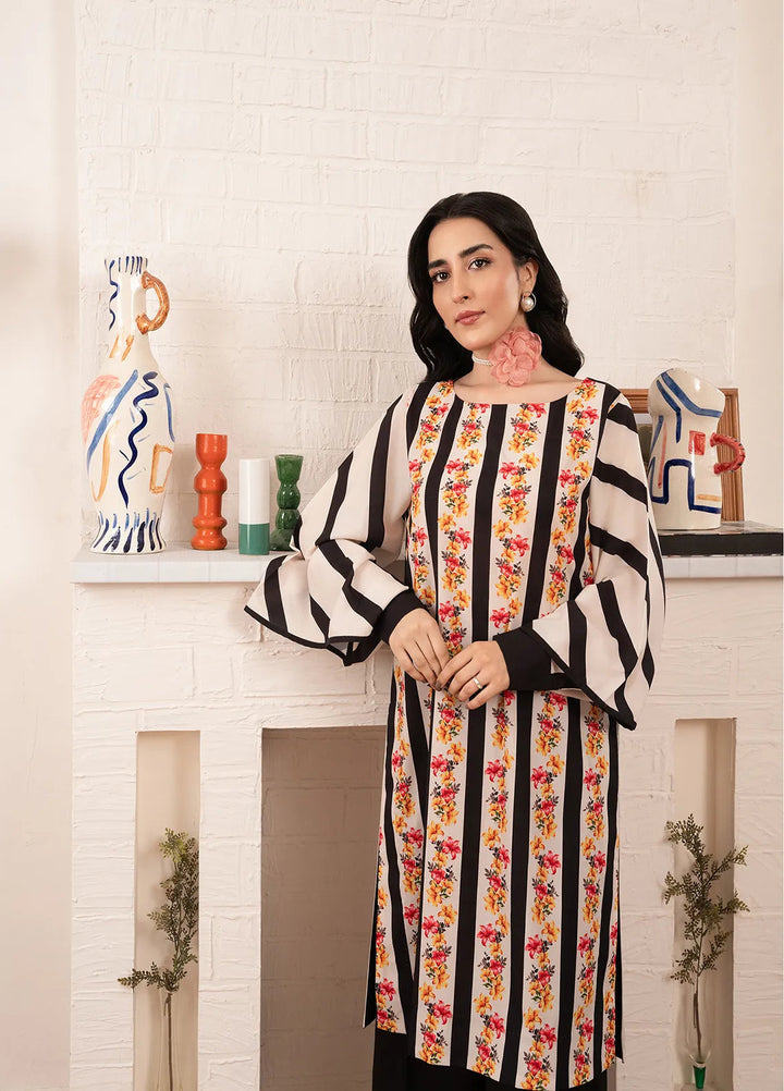 Stitch Vibes Pret Printed Crepe Striped Floral Shirt