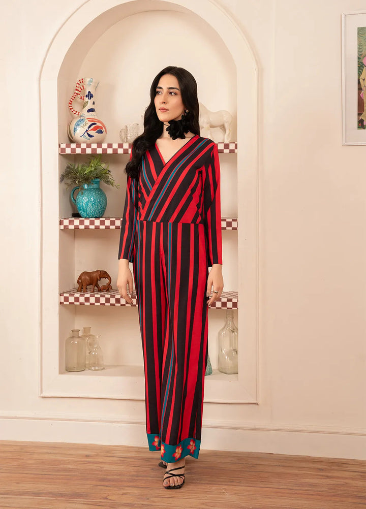 Stitch Vibes Pret Printed Crepe Striped Jumpsuit